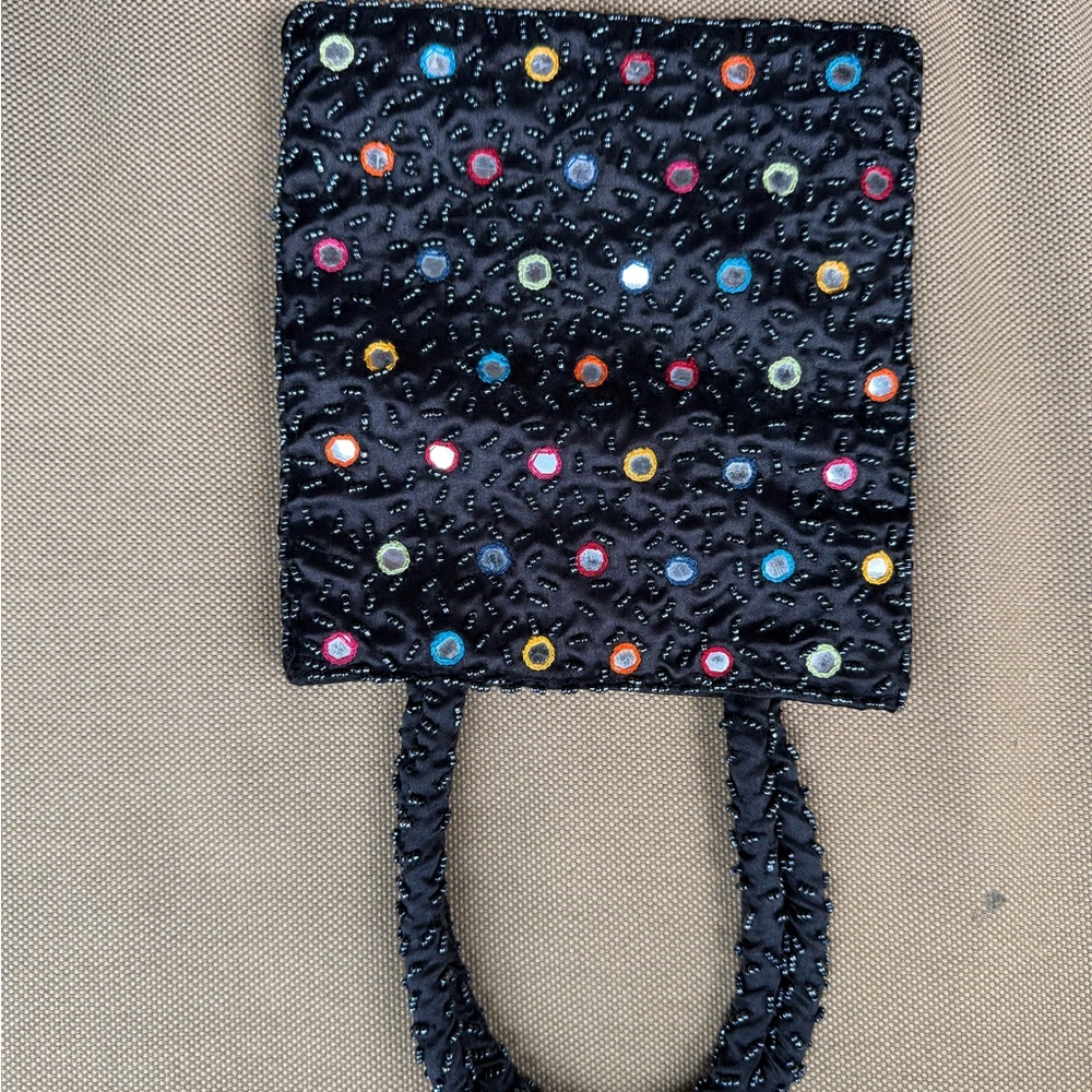 Multicolored Studded Black Tote Bag